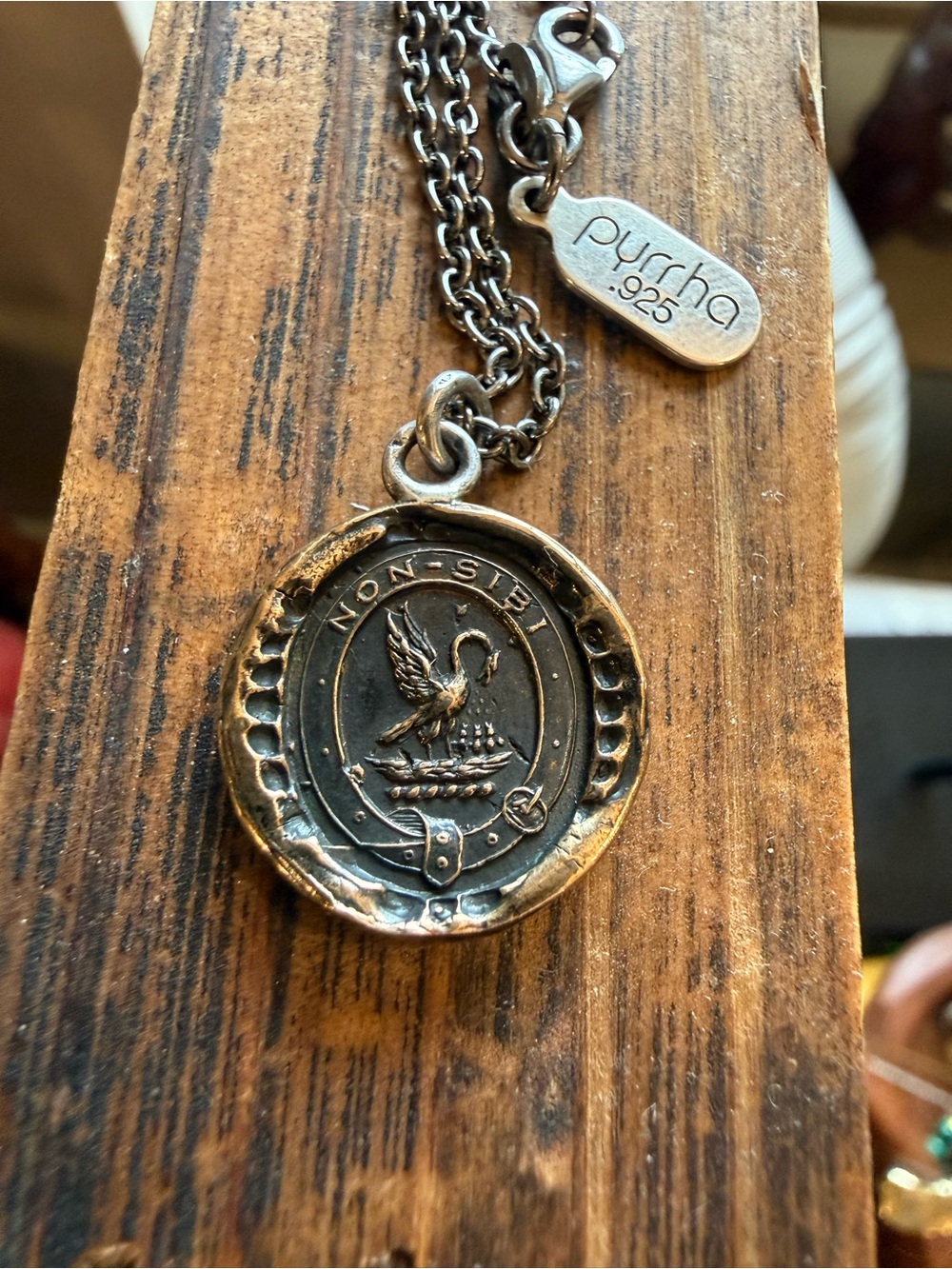 Pyrha .925 Silver Swan Medallion Necklace - Antiqued Silver
